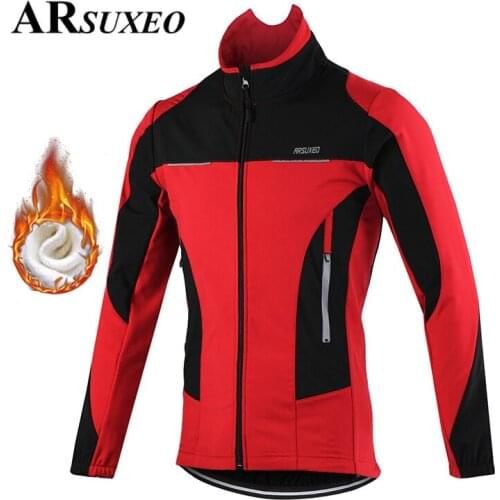 ARSUXEO Cycling Jacket Autumn Winter Fleece Thermal Warm Up Bicycle Clothing Windproof Windbreaker Coat MTB Bike Jerseys