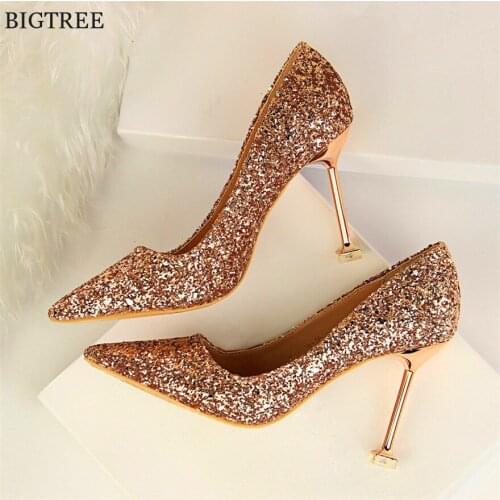8 Colors Bling Womens Wedding Shoes 2021 New Shallow Fashion Sequined Cloth Women Pumps Pointed Toe High Heels Sexy Party Shoes