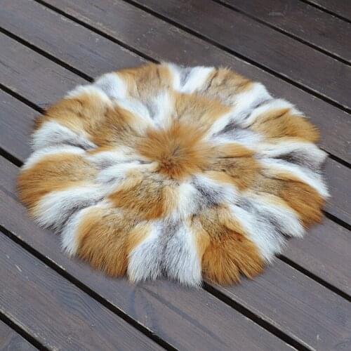CX-D-35D Winter Round Shape Seat Cushions Real Red Fox Fur Cushion for Home