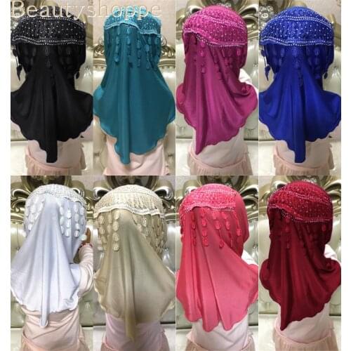 Children Kids Muslim Small Girl Hijab With Lace Flower Pattern Islamic Scarf Shawls Stretch 56cm 7-11 Years Old