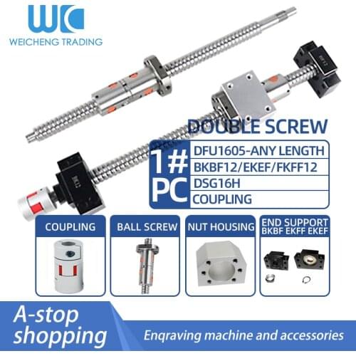 DFU1605 C7 Double Ballscrew L100-1150mm + DSG16H ballnut + Ball screw End Support + 8mm to 10mm coupling for CNC parts