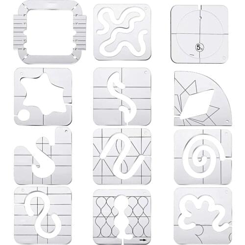 12pcs/set Quilting Template Ruler Sewing Machine Domestic Quilting Templates Rulers for Machine Quilting Patchwork Sewing Tool