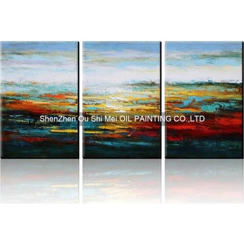 Best Buy Gift Hand Painted Modern Abstract Oil Painting On Canvas for Hotel Decoration Set of 3 Landscape Picture Knife Painting