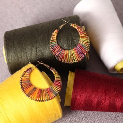 Fashion Bohemian Statement Round Earrings Colorful Fabric Drop Dangle Earrings for Women Jewelry