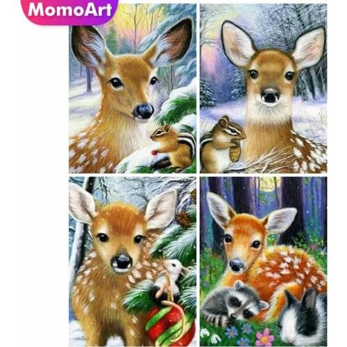 MomoArt 5D DIY Diamond Painting Deer Cross Stitch Kit Diamond Embroidery Christmas Animal Handmade Gift Wall Decorations