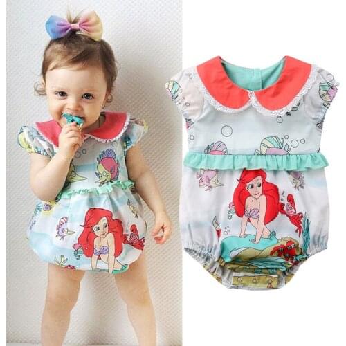 Toddler Baby Girls 0-24M Summer Lovely Sweet Romper Short Sleeve Peter Pan Collar Cartoon Print Jumpsuits Romper Baby Clothes