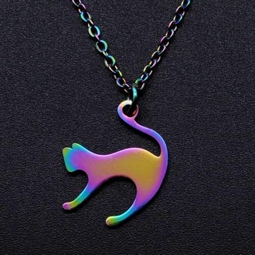 100% Stainless Steel Rainbow Colorful Cat Charm Necklace for Women Accept OEM Order Fashion Jewelry Necklaces