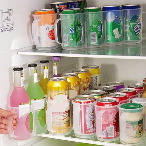 Transparent Drink Bottle Fridge Kitchen Storage Organizer Clear Container 4 Holes Plastic Cans Storage Box Containers Cocina