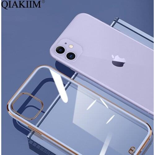 Square Electroplate Straight Edge Phone Case For iPhone 12 11 Pro Max X XS XR 7 8 Plus SE 2 Transparent Soft Silicone Back Cover