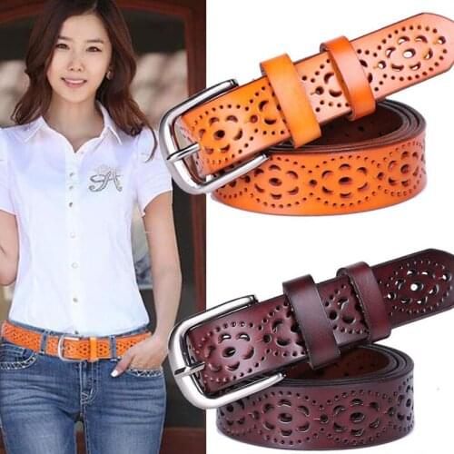 Wide Genuine Leather Belt Women Without Drilling Luxury Jeans Belts Female Top Quality Straps Hollow Ceinture Femme New Fashion