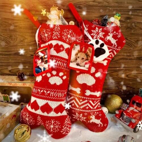 OurWarm Pet Christmas Stockings Knit Knitted Red and White Home Ornaments Decoration New Year Gift Christmas Tree Decor