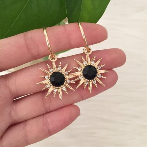 Fashion Jewelry Shiny Gold Color Black Sun Charm Hoop Earrings For Women Girl Dainty Vintage Tiny Lady Accessaries