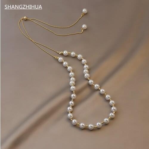 SHANGZHIHUA South Korea delicate luxury pearl necklace for women trend fashion adjustable collarbone chain party jewelry gifts