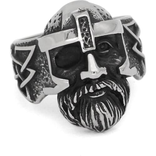 Nordic Viking amulet odin face Worrior Amulet Stainless Steel Ring with Valknut Rune Gift Bag