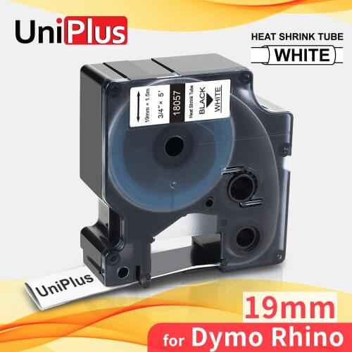 UniPlus 19mm Label Tapes Heat Shrink Tube 18057 Fit Dymo Rhino Label Maker 6500 6000 5200 5000 Black on White Printer Ribbon