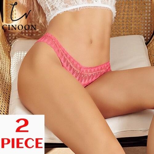 2PCS Sexy Panties Women Lace Low-waist Female Breathable Underwear Black Transparent G String T-back Thong Lingerie