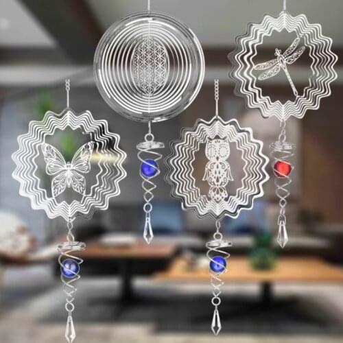 W3JE Silent Stereo Rotating Wind Chime Spinner Motor Wall Hanging Ornaments Home Decoration Stainless Steel Mirror Hollow