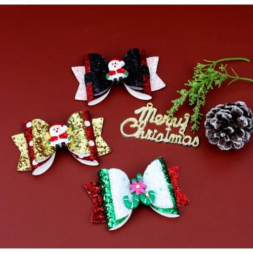 Cheer Bows 3" Glitter Hair Clips Christmas Santa Flower Hair Bows Pins for Baby Girls Duckbill Clips Baby Hairgrips Accessories