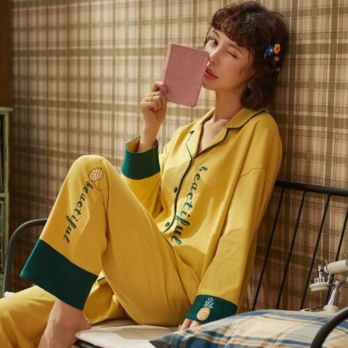 Female Cotton Full Sleeve Thin Pure Cotton Leisurewear Sprin And Summer Pajamas Set