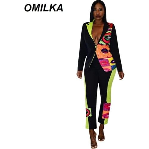OMILKA Office Lady 2 Piece Set Blazer and Long Pant Set 2019 Autumn Winter Women Long Sleeve Notched Work Streetwear Outfits