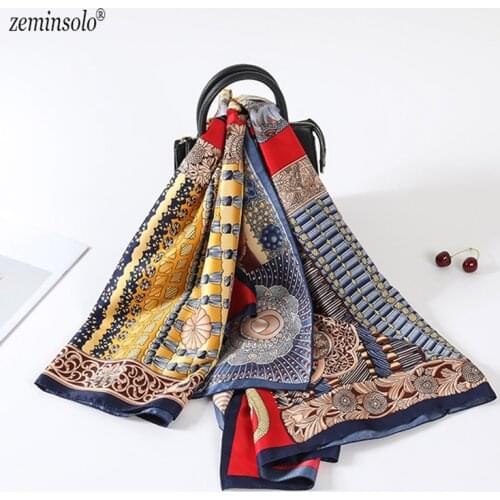 130*130cm 2019 Luxury Brand Women Silk Scarf Hijab Female European Print Chain Square Scarves Bandana Shawls Stoles For Women