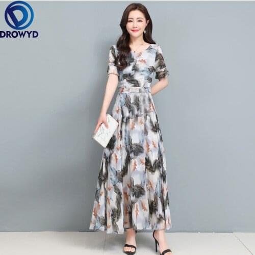 2021 Summer Beach Red Maxi Dress Vintage Long Dress Elegant Women Short Sleeve Printed V-neck Boho Long Party Dresses Vestidos