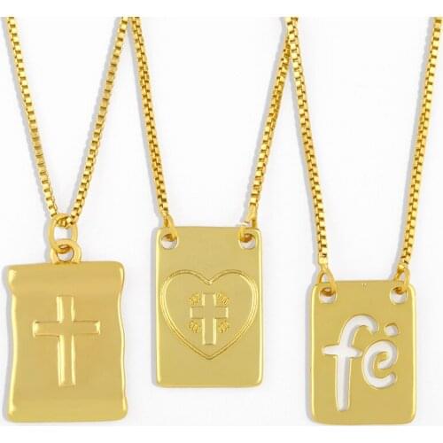 Gold Chain Polished Cross Necklace For Women Geometric Square FE Heart Pendant Necklace Simple Jewelry Female Gifts nkes15