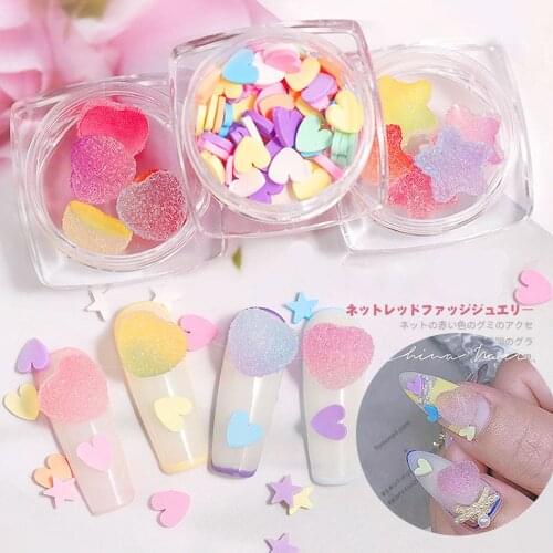 1 Box Gradient Colorful Soft Fudge Designs Nail Decoration 3D Lovely Heart Star Shape DIY Manicure Ornaments