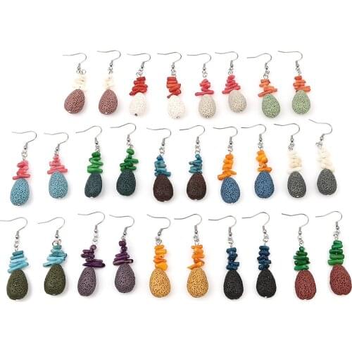 1Pair Fashion Multicolor Natural Lava Rock Drop Earrings Silver Color Metal For Women Party Dangle Earrings Jewelry