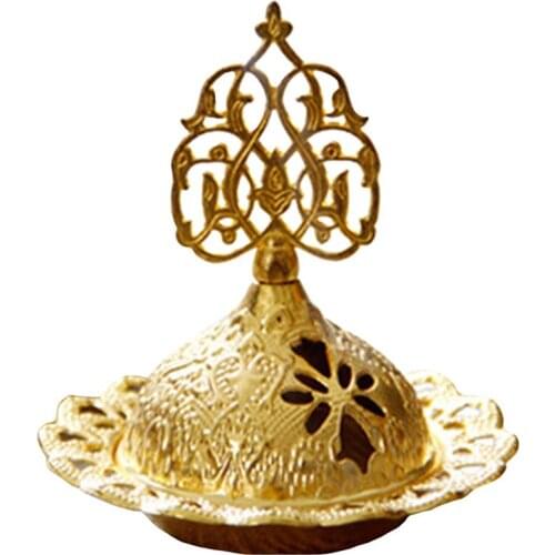 1Pc Metal Incense Burner Hollow Golden Tree Oil Burner Arab Style Censer Holder