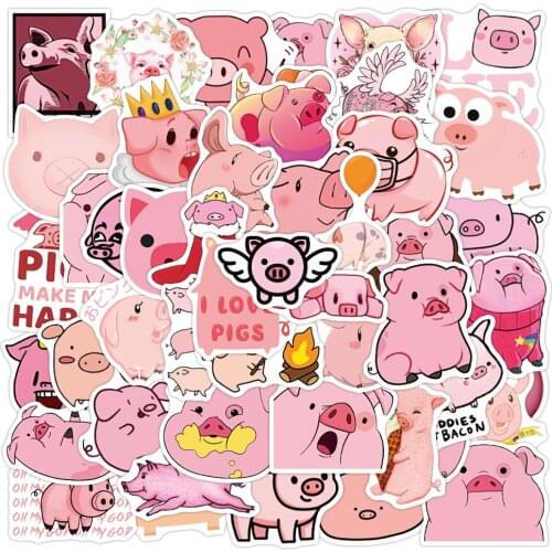 10/50PCS Kawaii Cartoon Pink Pig Animal Stickers Funny Decal DIY Car Bike Travel Luggage Phone Guitar Laptop Waterproof Sticker