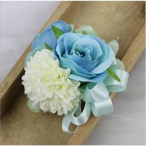 10Pcs/Lot New White add Blue Rose Corsage&Wrist Flowers Groomsman Article Flowers Wedding Party Decorative Corsage Wrist Flowers