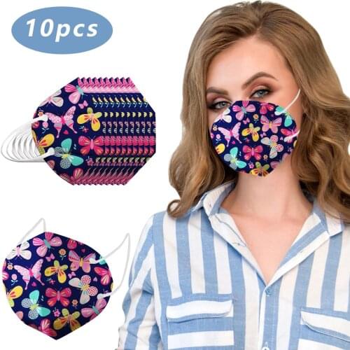 10pc Fashion Protection Face Masks For Women Butterfly Floral Print Mouth Mask 5-layer Filter Maske Masques Decoration Mascsrill