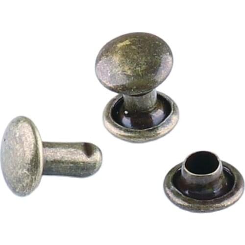 100sets Double Cap Rivet 7*6mm Bronze Studs Round Rivet for Leather Craft Bag Belt Clothing Garment Shoes Collar Decor DIY