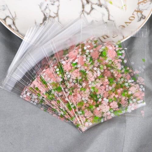 100PCS Cherry Blossoms Candy &Cookie Plastic Bags Self-Adhesive For DIY Biscuits Snack Baking Package Decor Kids Gift Supplies