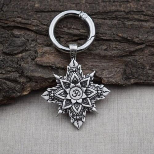 12pcs Fashion Keychain Lotus Flower Pendant Buddhist Spiritual Belief Jewelry