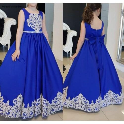 2019 Princess Cheap Lovely Long Royal Blue Boho Flower Girl Dresses Daughter Toddler Pretty Kids Pageant Formal First Holy Gowns