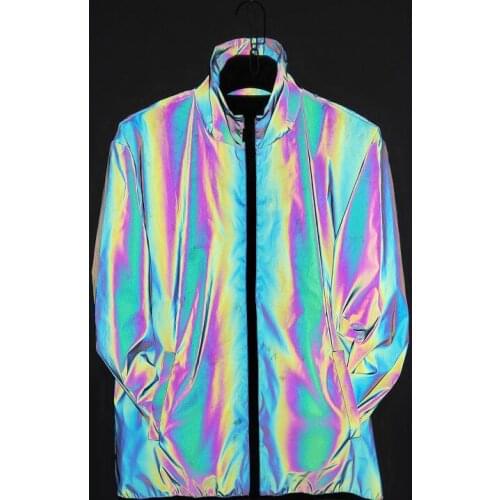 2021 Spring autumn colorful reflective jacket men outwear hip hop coat night reflect personality harajuku reflective jackets