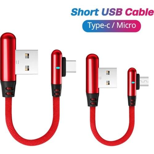 25cm Micro USB Cable Short Portable 90 Degree Type C Fast Charging Data Cord For Powerbank Laptop MobilePhone Charger Wire