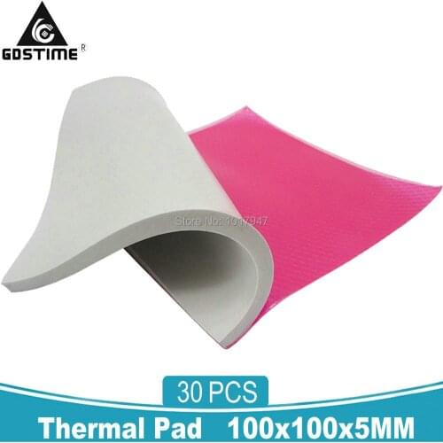 30 PCS LOT Gdstime 100x100x5mm Computer GPU CPU IC Chip Cooler Heatsink Cooling Conductive Silicone Thermal Pad 5MM