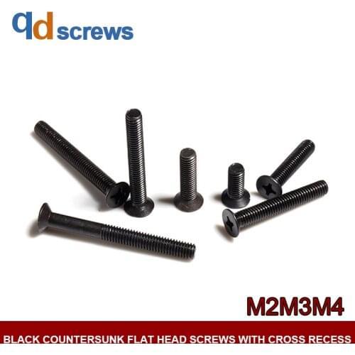 4.8 M2M3M4 Black Countersunk flat head screws with cross recess Phillips flat head Cross Countersunk Screw GB819-76 DIN965