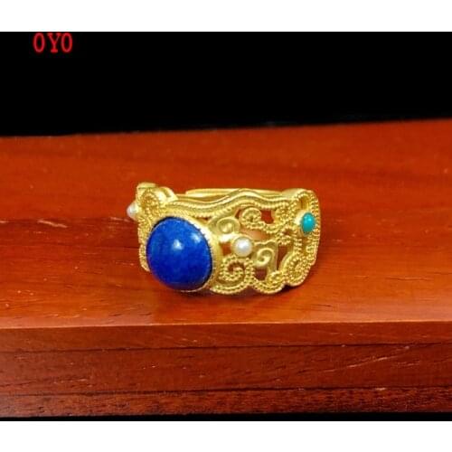 925 Sterling Silver Natural Turquoise Southern Red Green Gold Ring