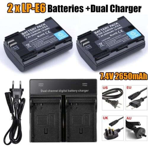 New Arrive 2650mAh LP-E6 LPE6 Battery Pack With Dual Channel Charger For Canon 5D Mark II/III 6D 7D 60D 60Da 70D DSLR EOS 5DS