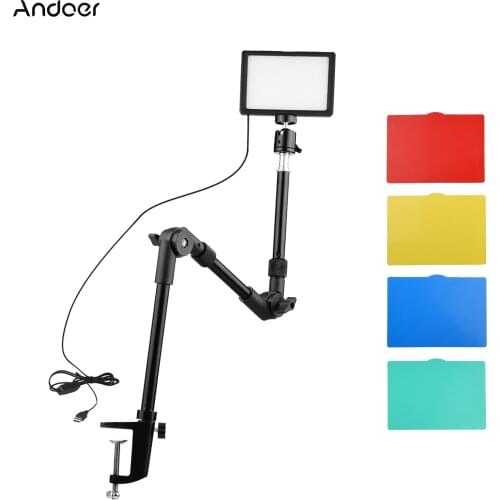 Andoer Foldable LED Video Light Kit USB Video Conference Lighting Kit 3200K-5600K with Ballhead Adapter for Online Meeting