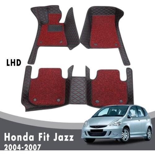 Car Floor Mats Carpets For Honda Fit Jazz 2007 2006 2005 2004 Luxury Double Layer Wire Loop Interior Accessories Leather Styling