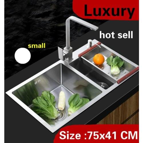 Free shipping Apartment vogue kitchen manual sink double groove high capacity wash vegetables 304 stainless steel 750x410 MM