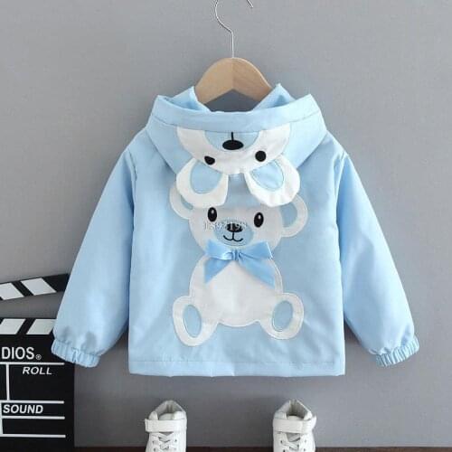 2021 New Girls' Baseball Uniform Jackets Korean Childrens Spring And Autumn Hooded Cute Bear Tops Kids Fashion Windbreaker
