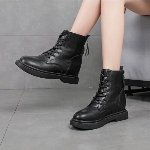 JINJIN-0050-Thick-soled Genuine Leather Womens Boots Fashion Zipper Convenient Short Boots Winter Warm Casual Women Work Boots