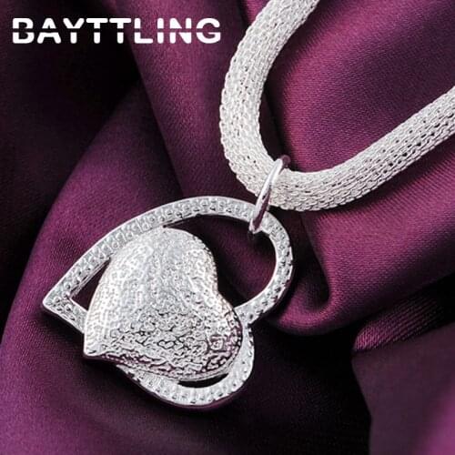 BAYTTLING New 925 Sterling Silver 18 Inch Mesh Chain Matte Heart Pendant Necklace For Woman Luxury Fashion Wedding Jewelry Gift
