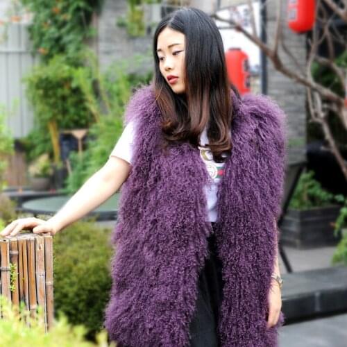 CX-G-B-101D Womens Winter Warm Long Coat Jacket Mongoline Lamb Fur Vest